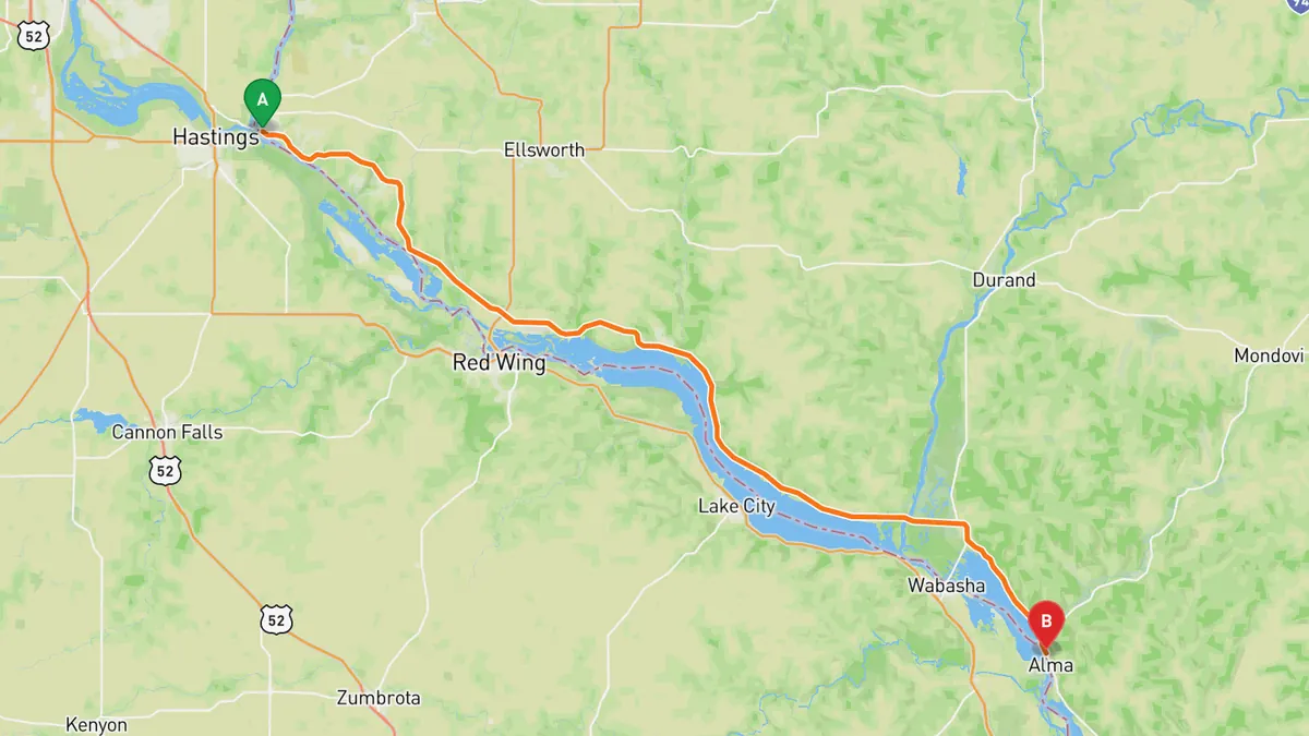 Map of Great River Road (WIS 35), Prescott to Alma from Prescott, WI to Alma, WI
