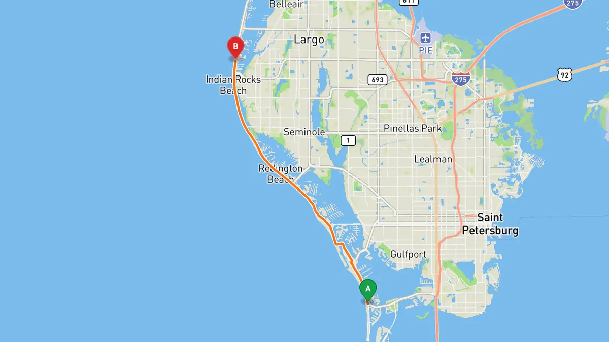 Map of Gulf Boulevard (SR 699), Pinellas beaches from St. Pete Beach (Pinellas Bayway) to Indian Rocks Beach (SR 688)