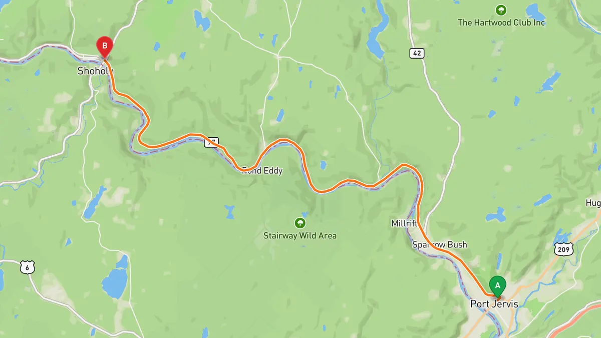 Map of Hawk's Nest (NY 97) from Port Jervis to Barryville