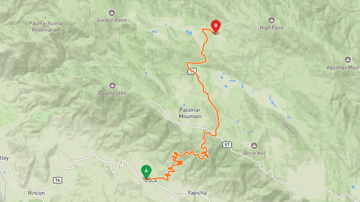 Map of Palomar Mountain South Grade Road (S6) from State Route 76 (foot of South Grade Road) to Palomar Observatory