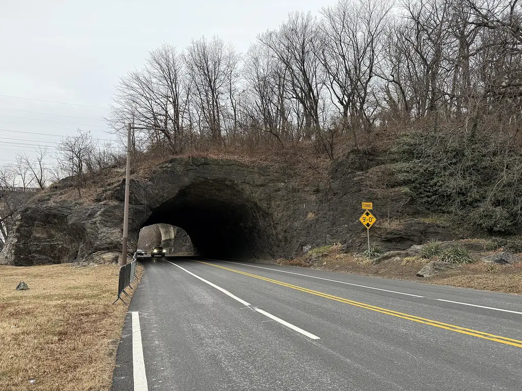 Kelly Drive running into the rock tunnel in Fairmount Park, Philadelphia