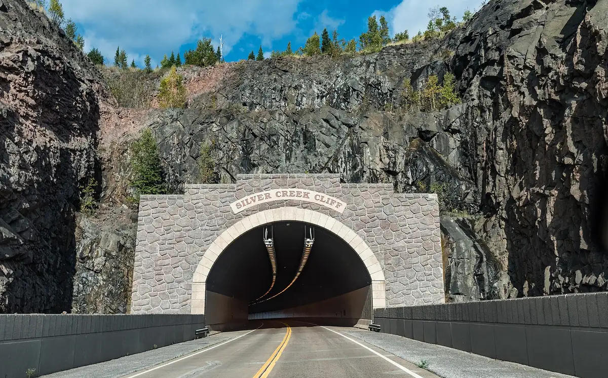 Highway 61 entering the Silver Creek Cliff tunnel on Minnesota's North Shore