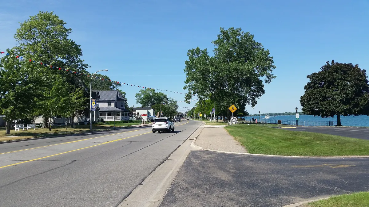 M-29 running beside the St. Clair River through Algonac, Michigan on a sunny day